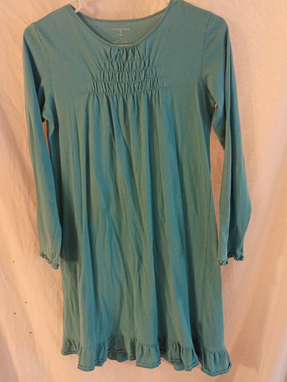 Girls Size 12 Land's End Long Sleeve Dress in Teal Color